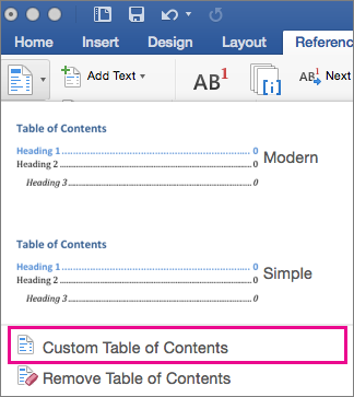 how to create a table of contents in word 2008 for mac