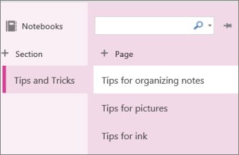 Sections and pages in OneNote Online