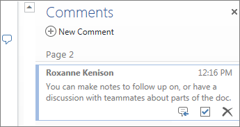 Threaded comments in Word Online