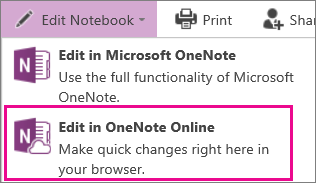 OneNote Online Edit Notebook menu