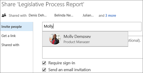 Screenshot of sharing a file in OneDrive for Business