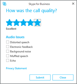 Screen shot of the call quality rating dialog