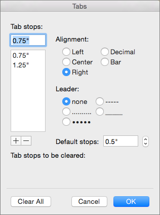 delete tabs in word for mac 2011