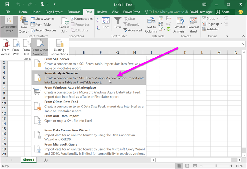 Power View and OLAP in Excel 2016