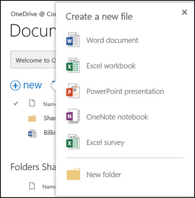 Create a document from OneDrive for Business - Office Support