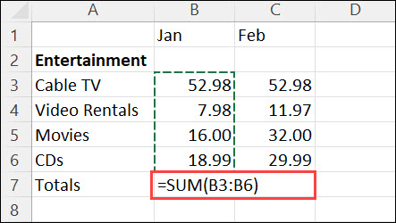 Excel equivalent of summing a column