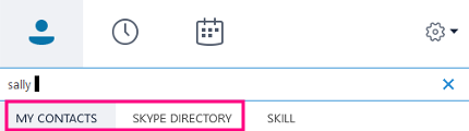 When you start typing in the Search box, the tabs below change to My Contacts and Skype Directory.