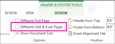 have different headers on each page word