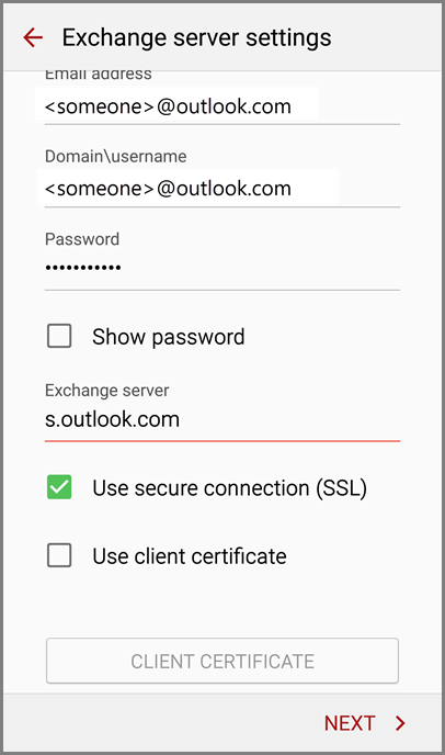 Server settings for Outlook.com accounts