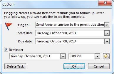 assign task with reminder outlook