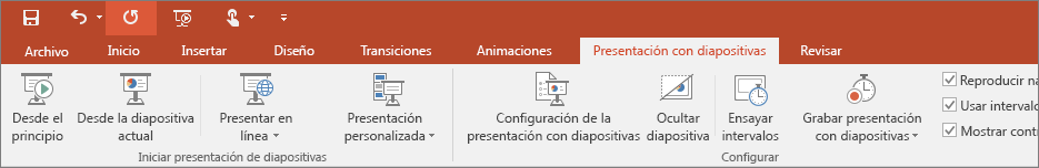 Shows the slide show tab on the ribbon in PowerPoint