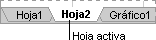 Fichas de hojas con la Hoja2 seleccionada