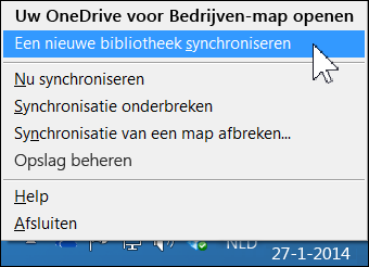 Het menu van OneDrive voor Bedrijven in het systeemvak van Windows